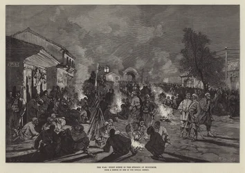 De oorlog, nachtscène in de straten van Rustchuk